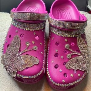 custom made crocs with rhinestone butterfly